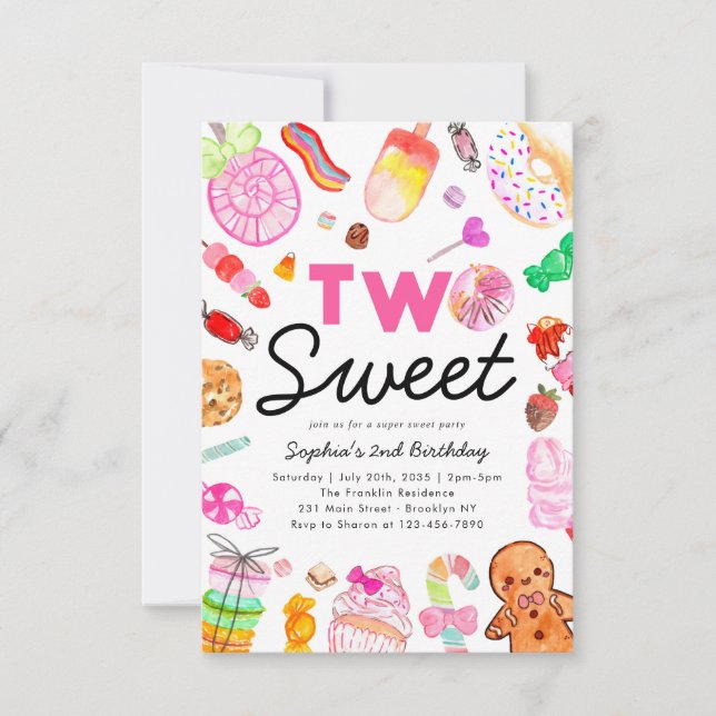 Budget TWO SWEET Candy Land Kid Candyland Birthday Card (Front)