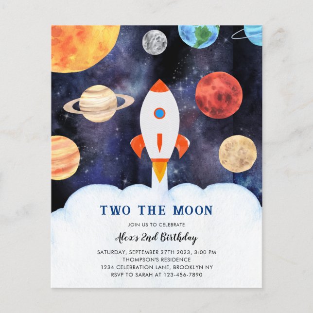 BUDGET Two the Moon Space Rocket Birthday (Front)
