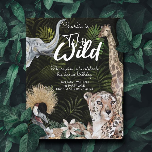 BUDGET Two Wild Gold Jungle Birthday Invitation (Creator Uploaded)
