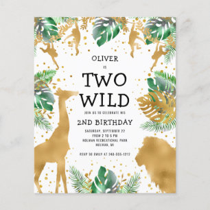 Budget Two Wild Green Gold 2nd Birthday Invitation