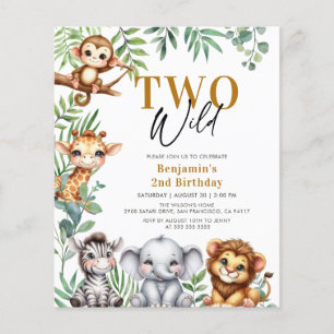 Budget Two Wild Safari Animals 2nd Birthday Invite