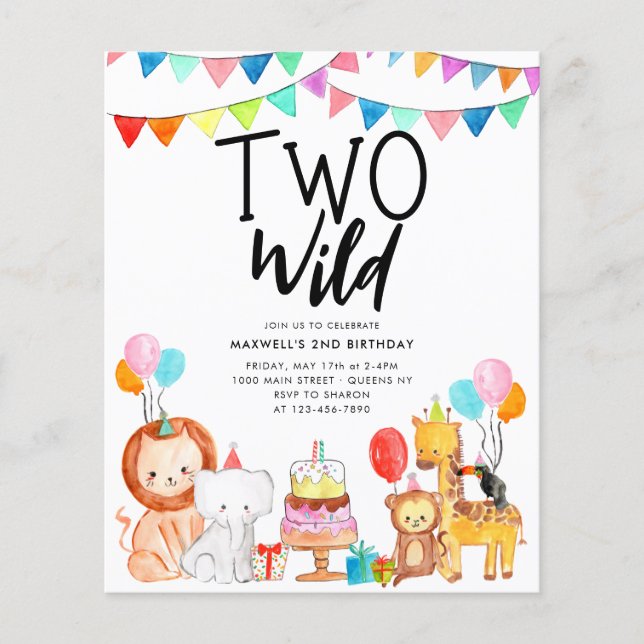 Budget TWO WILD Safari Party Animals 2nd Birthday (Front)