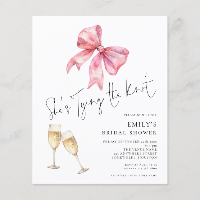 Budget Tying The Knot Pink Bow Bridal Shower (Front)