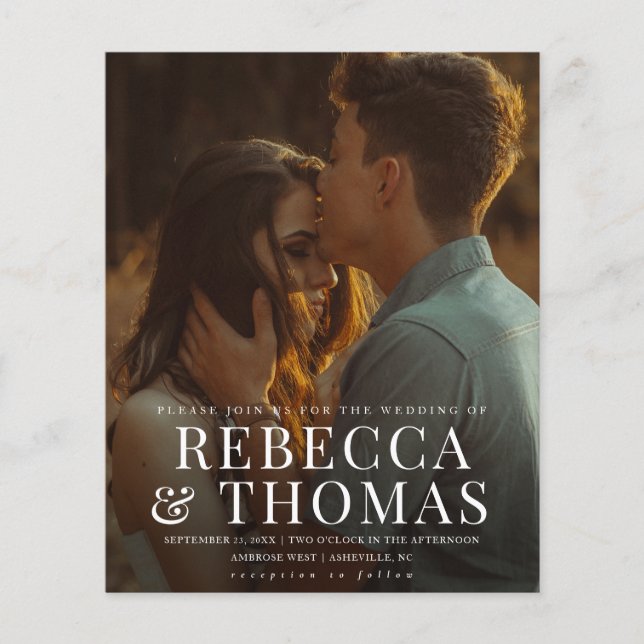 Budget Type Overlay Photo Wedding Invitation (Front)