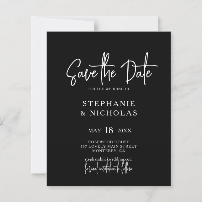 Budget Typography Black QR Code Save the Date (Front)