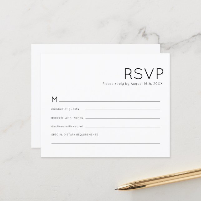 Budget Typography Black White Wedding RSVP (Front/Back In Situ)