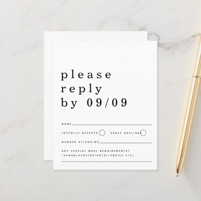 Budget Typography Black White Wedding RSVP (Front/Back In Situ)