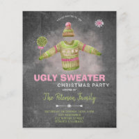 Budget ugly sweater Christmas party invitation