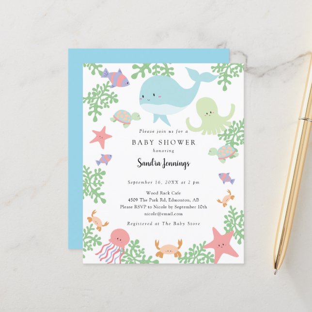 Budget Under the Sea Baby Shower Cute Pastel  (Front/Back In Situ)