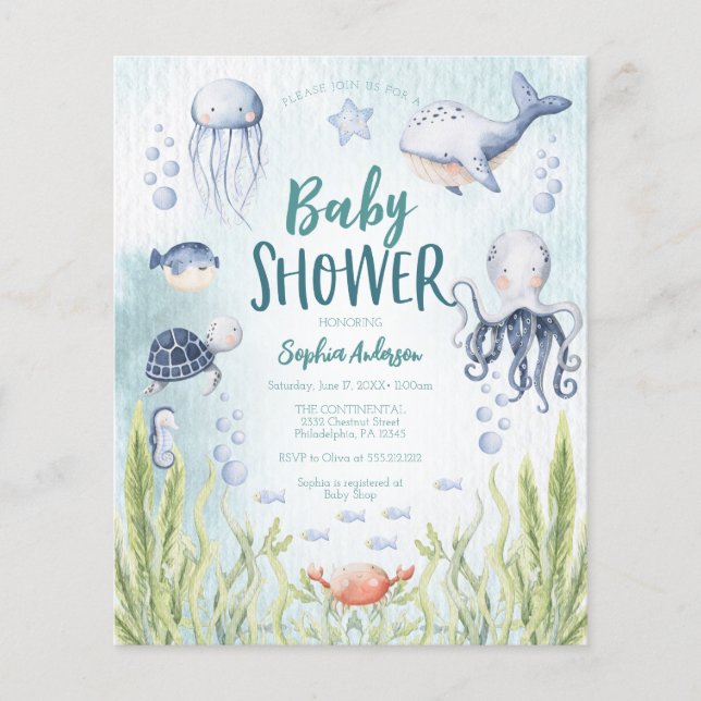Budget Under The Sea Baby Shower Invitation Flyer (Front)