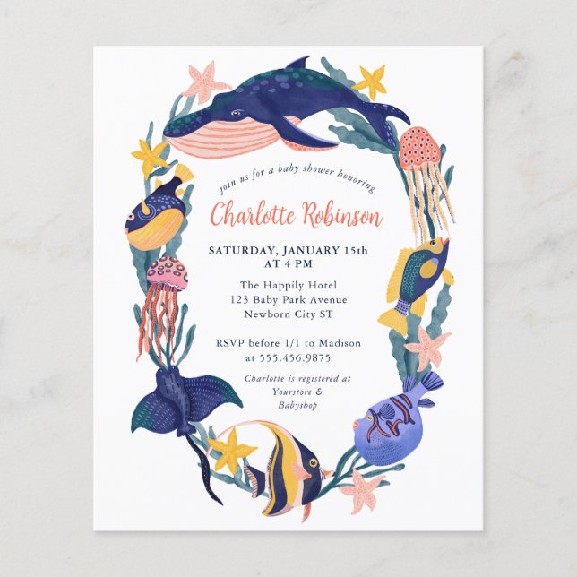 Budget Under the Sea Ocean Baby Shower Invitation (Front)