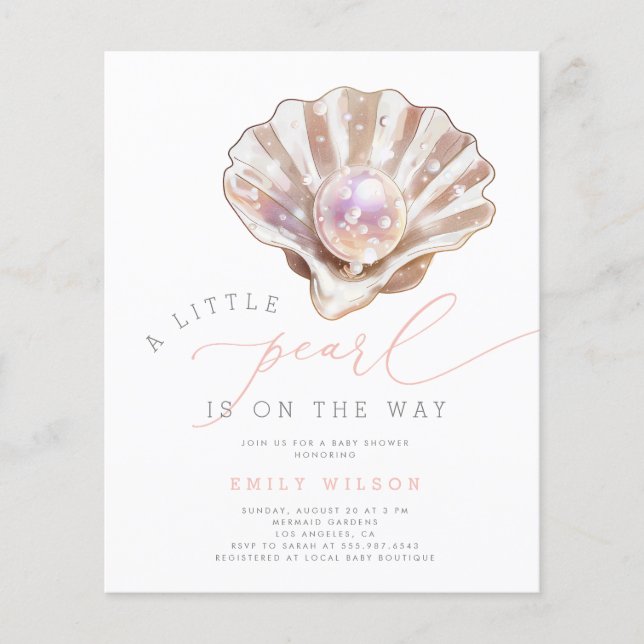 Budget Under The Sea Pearl Baby Shower Invites Flyer (Front)