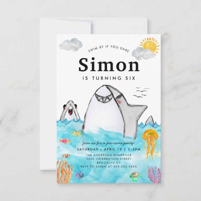 Budget Under the Sea Swimming Shark Ocean Birthday Card (Front)