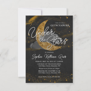 Budget Under the Stars Gold Moon Glam Quinceanera Card