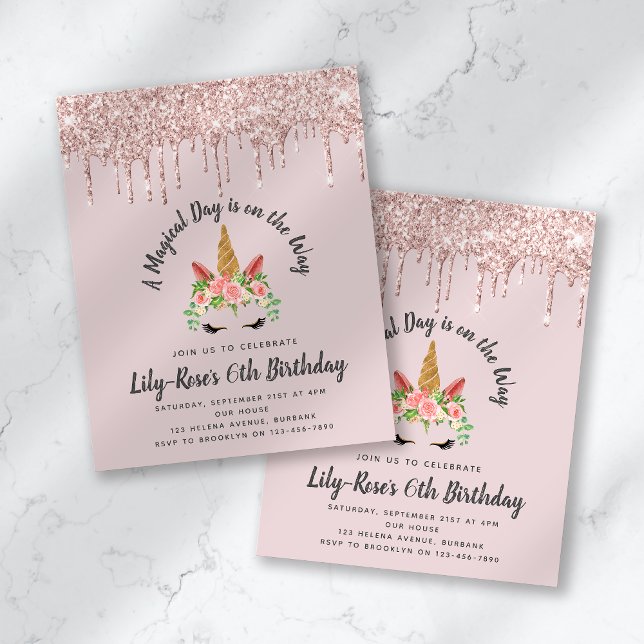 BUDGET Unicorn Face Glitter Birthday Invitation (Creator Uploaded)