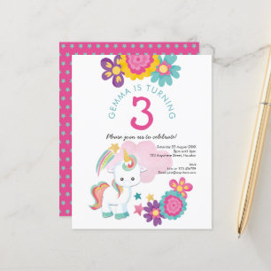 Budget Unicorn Girl 3rd Birthday Party Invitation