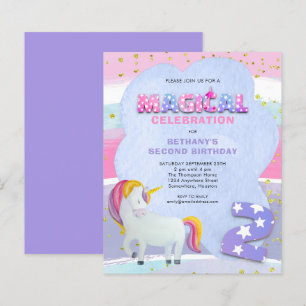 Budget Unicorn Magical 2nd Birthday Invitation