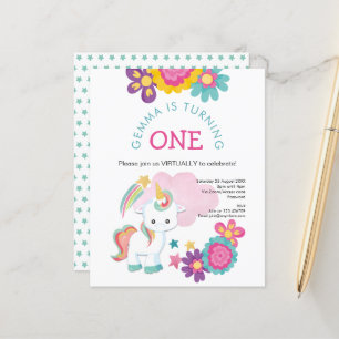 Budget Unicorn Virtual 1st Birthday Invitation