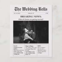 Budget Unique Newspaper Photo Wedding Invitation 