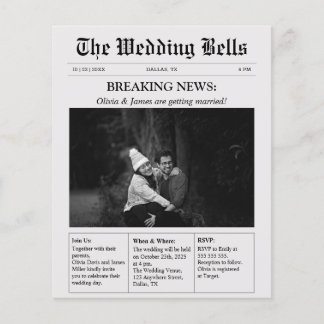 Budget Unique Newspaper Photo Wedding Invitation 