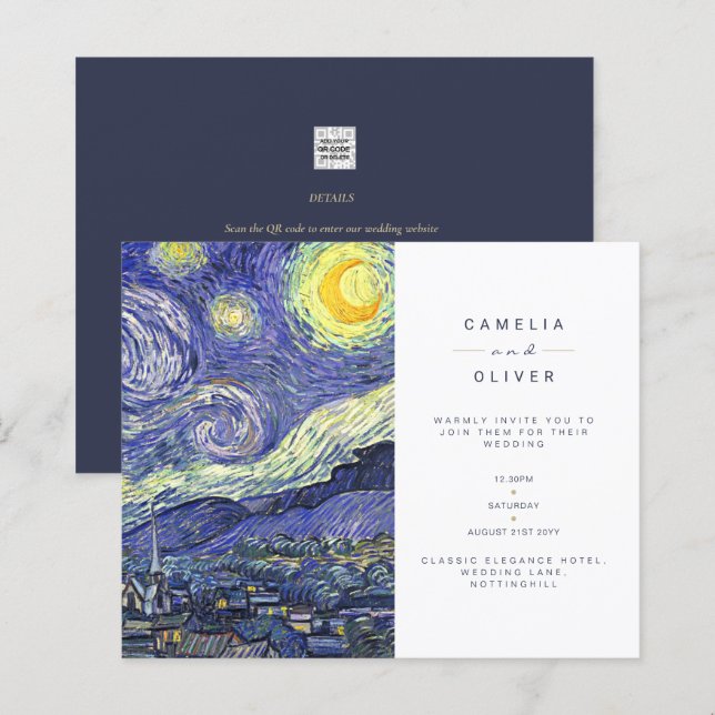 BUDGET Van Gough Starry Night Wedding Invite QR (Front/Back)