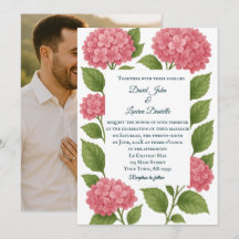 Budget Vibrant Pink Photo Wedding Invitation 