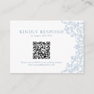 Budget Victorian Blue Baroque Line Art QR Code Enclosure Card
