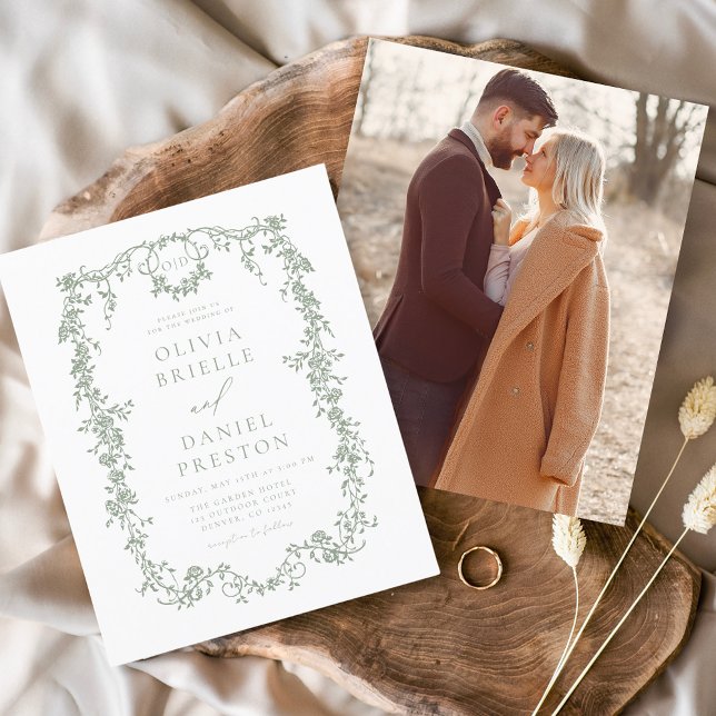 Budget Victorian French Photo Sage Green Wedding Flyer (Creator Uploaded)