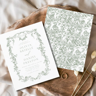 Budget Victorian Monogram French Green Wedding Flyer