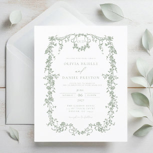 Budget Victorian Sage Green Wedding Invitation