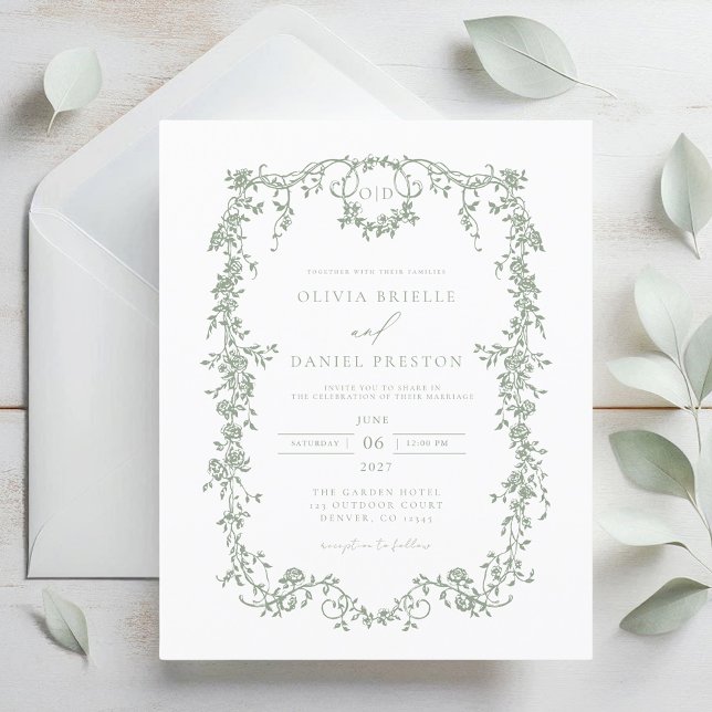 Budget Victorian Sage Green Wedding Invitation Flyer (Creator Uploaded)