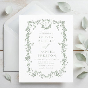 Budget Victorian Sage Green Wedding Invitation Flyer