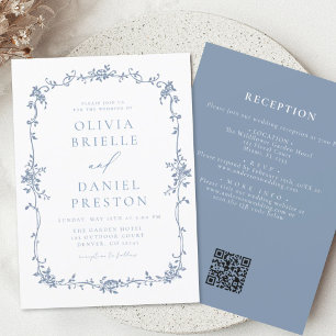 Budget Victorian Vintage QR Code Blue Wedding