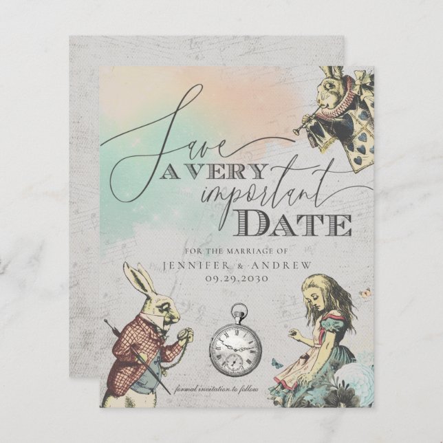 Budget Vintage Alice In Wonderland Save the Date (Front/Back)