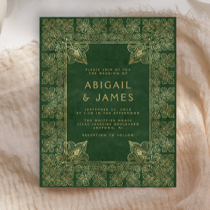Budget Vintage Book Green Gold Wedding Invitation