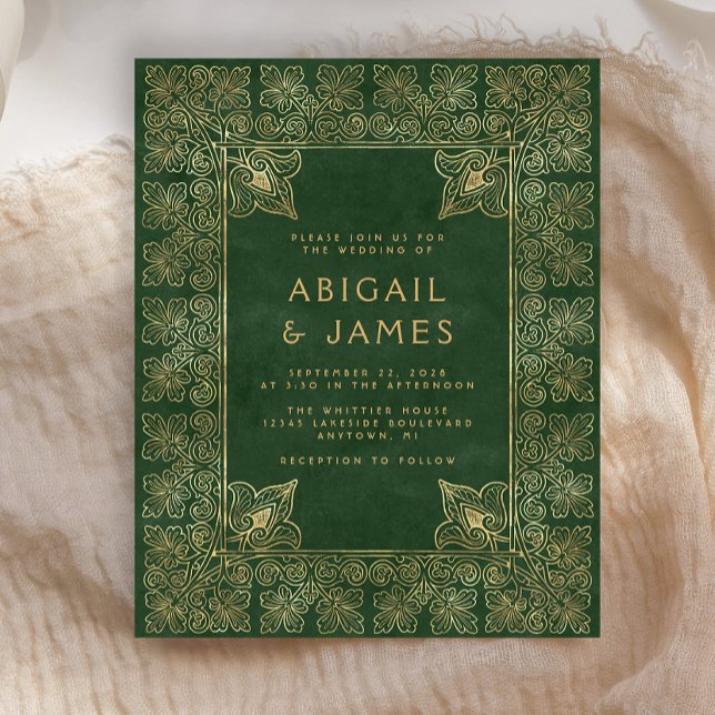 Budget Vintage Book Green Gold Wedding Invitation (Creator Uploaded)