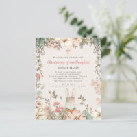 Budget Vintage Bunny Girl Christening Invite