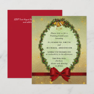Budget Vintage Christmas Gold Red Wedding Invite