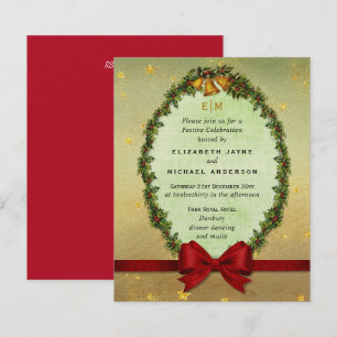 Budget Vintage Christmas Holidays red Gold Invites