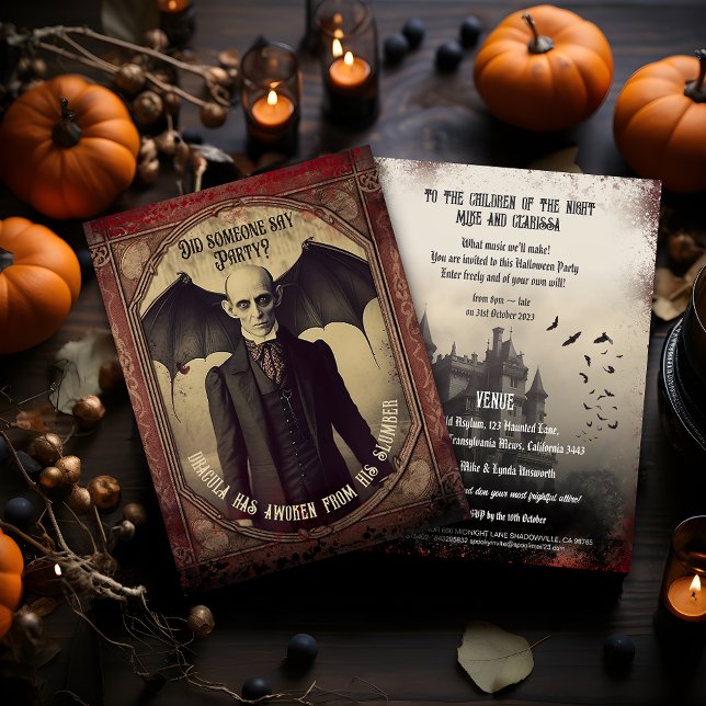 Budget Vintage Dracula Halloween Invitation Postcard (A great budget alternative, Count Dracula Postcard Halloween Invitation. Perfect for adult parties.)