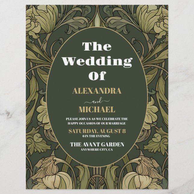 Budget Vintage Floral Art Nouveau Wedding Flyer (Front)