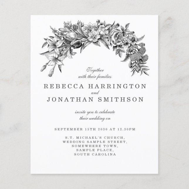 Budget Vintage Floral Paper Wedding Invitation (Front)
