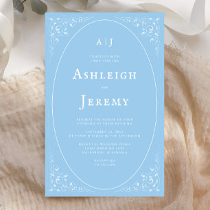Budget Vintage Foliage Baby Blue Wedding Invite