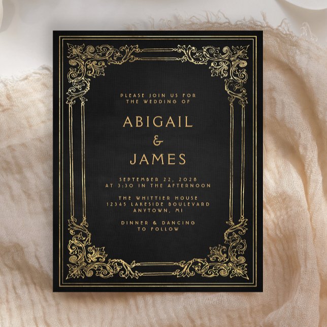 Budget Vintage Frame Black Gold Wedding Invite (Creator Uploaded)