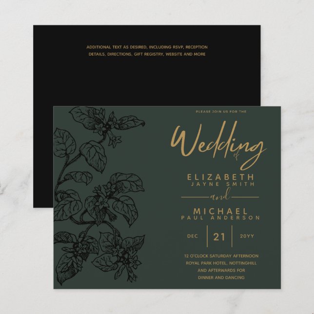 BUDGET Vintage Garden Leaf Classic Wedding Invites (Front/Back)