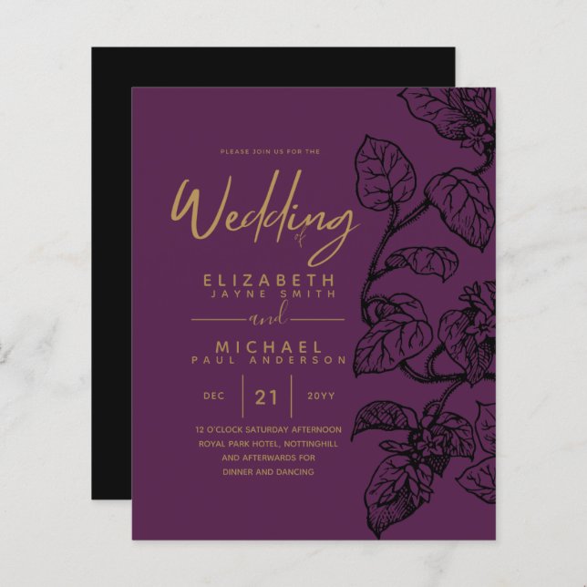 BUDGET Vintage Garden Leaf Classic Wedding Invites (Front/Back)