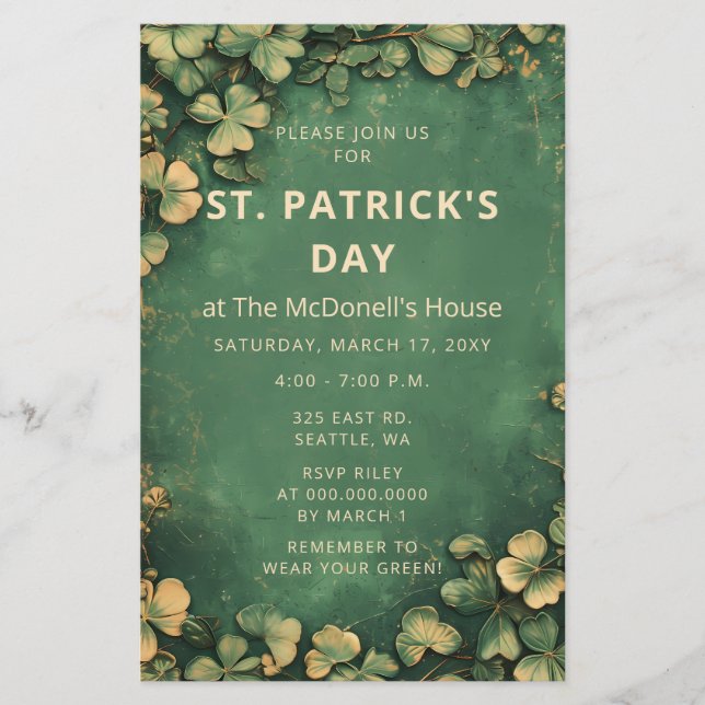 Budget Vintage Green Gold St Patricks Invitation (Front)