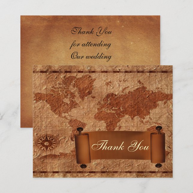 Budget Vintage Map Wedding Thank You Cards (Front/Back)