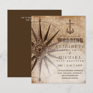 BUDGET Vintage Nautical Map Wedding Invite