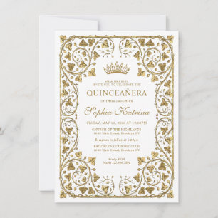 Budget Vintage Navy Blue Gold Tiara Quinceanera Card